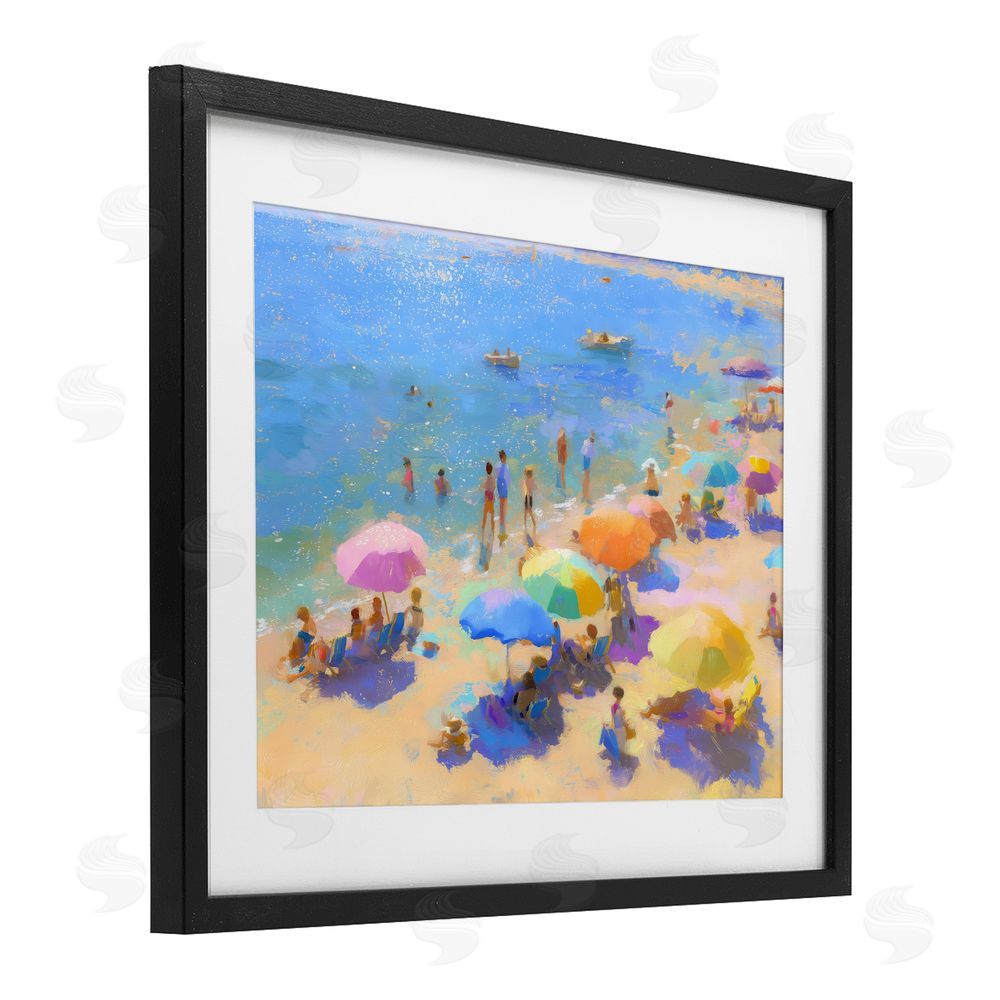 LSR Design Studio Colorful Day at Beach Black Framed Print Under Glass Wall Art