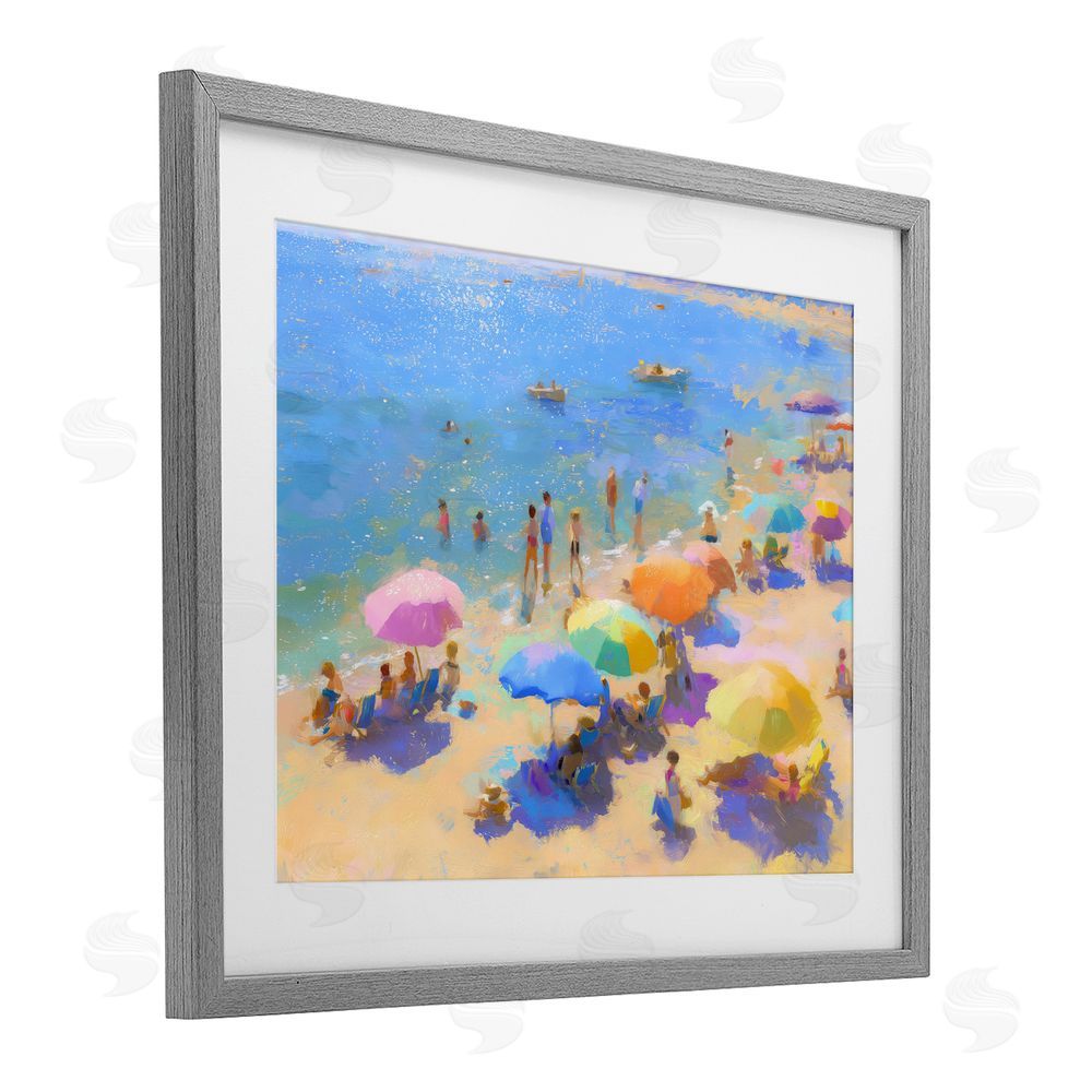 LSR Design Studio Colorful Day at Beach Gray Framed Print Under Glass Wall Art