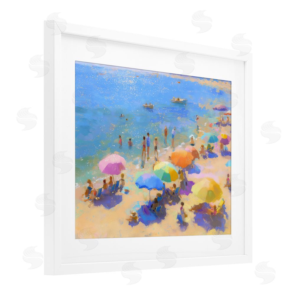 LSR Design Studio Colorful Day at Beach White Framed Print Under Glass Wall Art