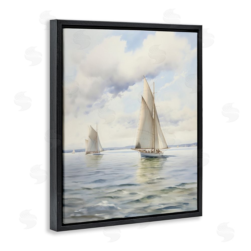 LSR Design Studio Sailing Toward a Tranquil Horizon Black Floating Framed Canvas Wall Art Print