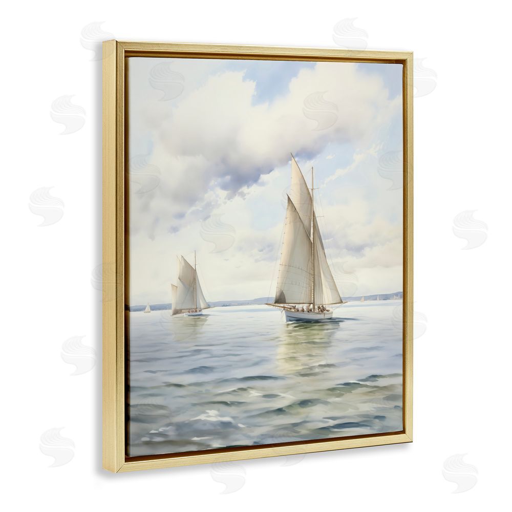 LSR Design Studio Sailing Toward a Tranquil Horizon Gold Floating Framed Canvas Wall Art Print