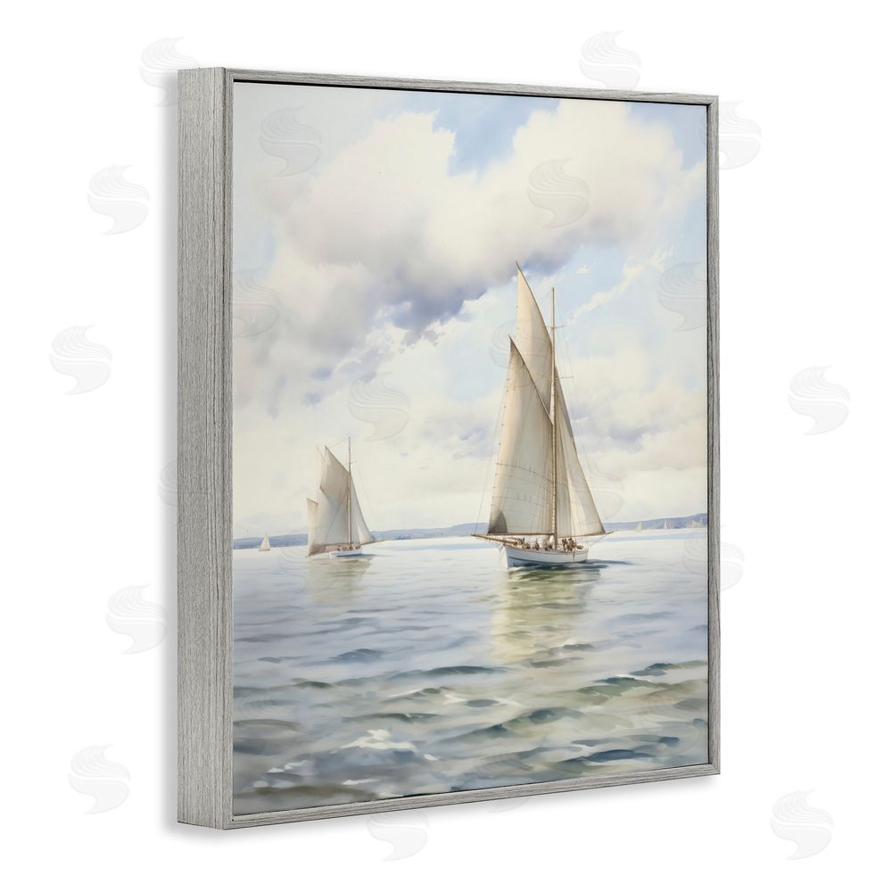 LSR Design Studio Sailing Toward a Tranquil Horizon Gray Framed Giclee Wall Art Print