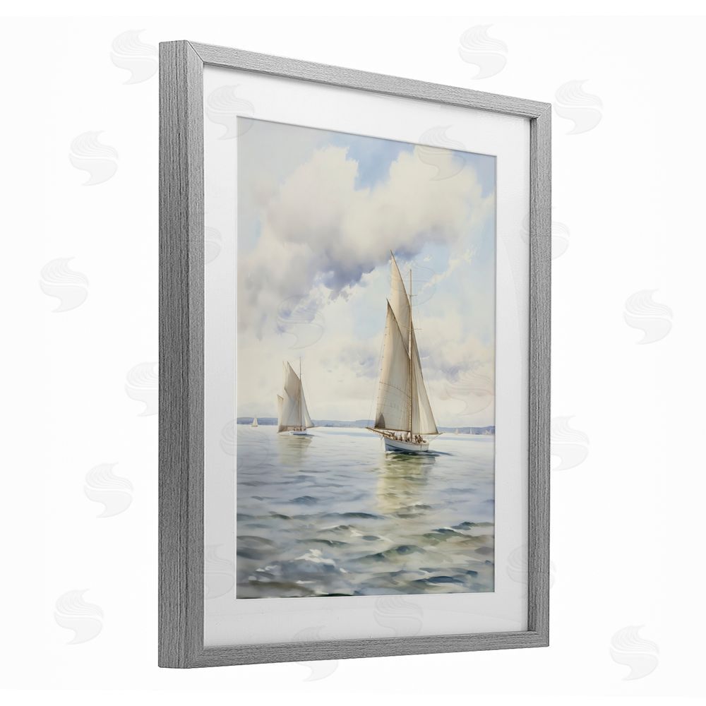 LSR Design Studio Sailing Toward a Tranquil Horizon Gray Framed Print Under Glass with White Mat Wall Art