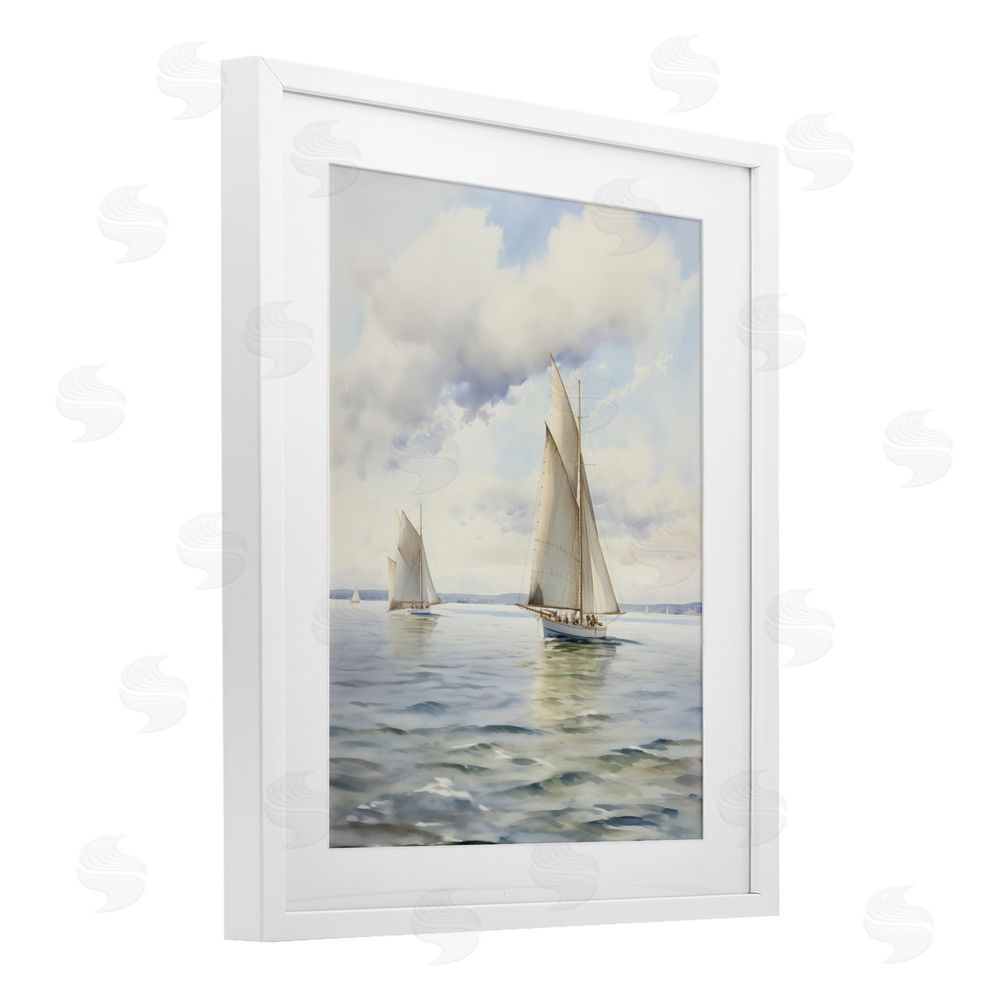 LSR Design Studio Sailing Toward a Tranquil Horizon White Framed Print Under Glass with White Mat Wall Art