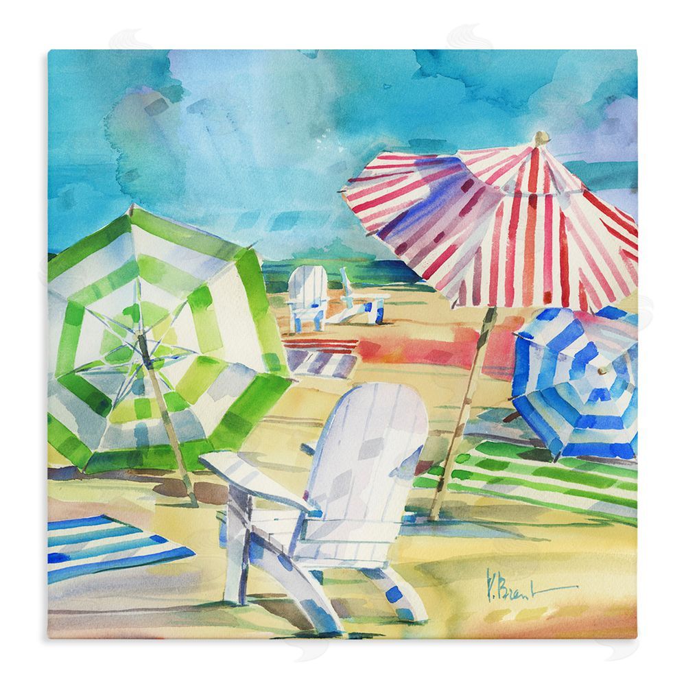 Paul Brent Ventura Beach Umbrellas Stretched Canvas Wall Art Print