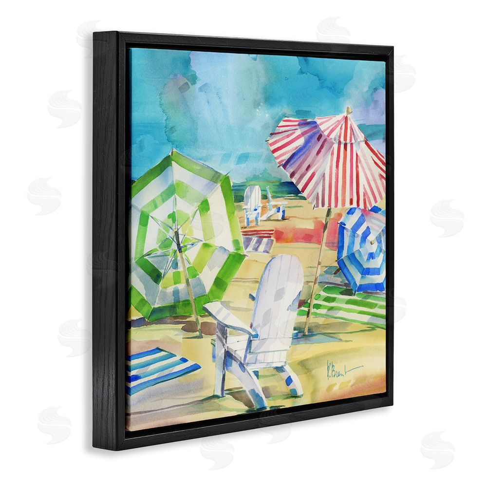 Paul Brent Ventura Beach Umbrellas Black Floating Framed Canvas Wall Art Print