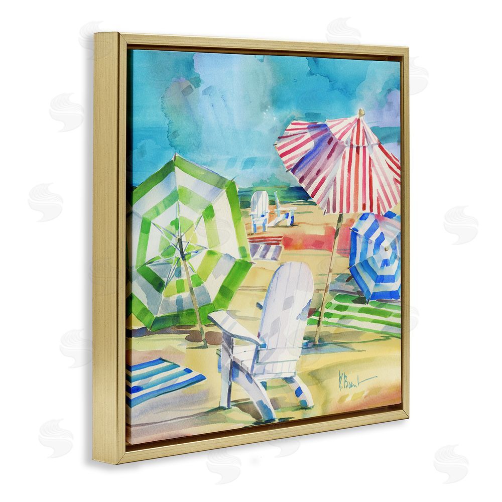 Paul Brent Ventura Beach Umbrellas Gold Floating Framed Canvas Wall Art Print