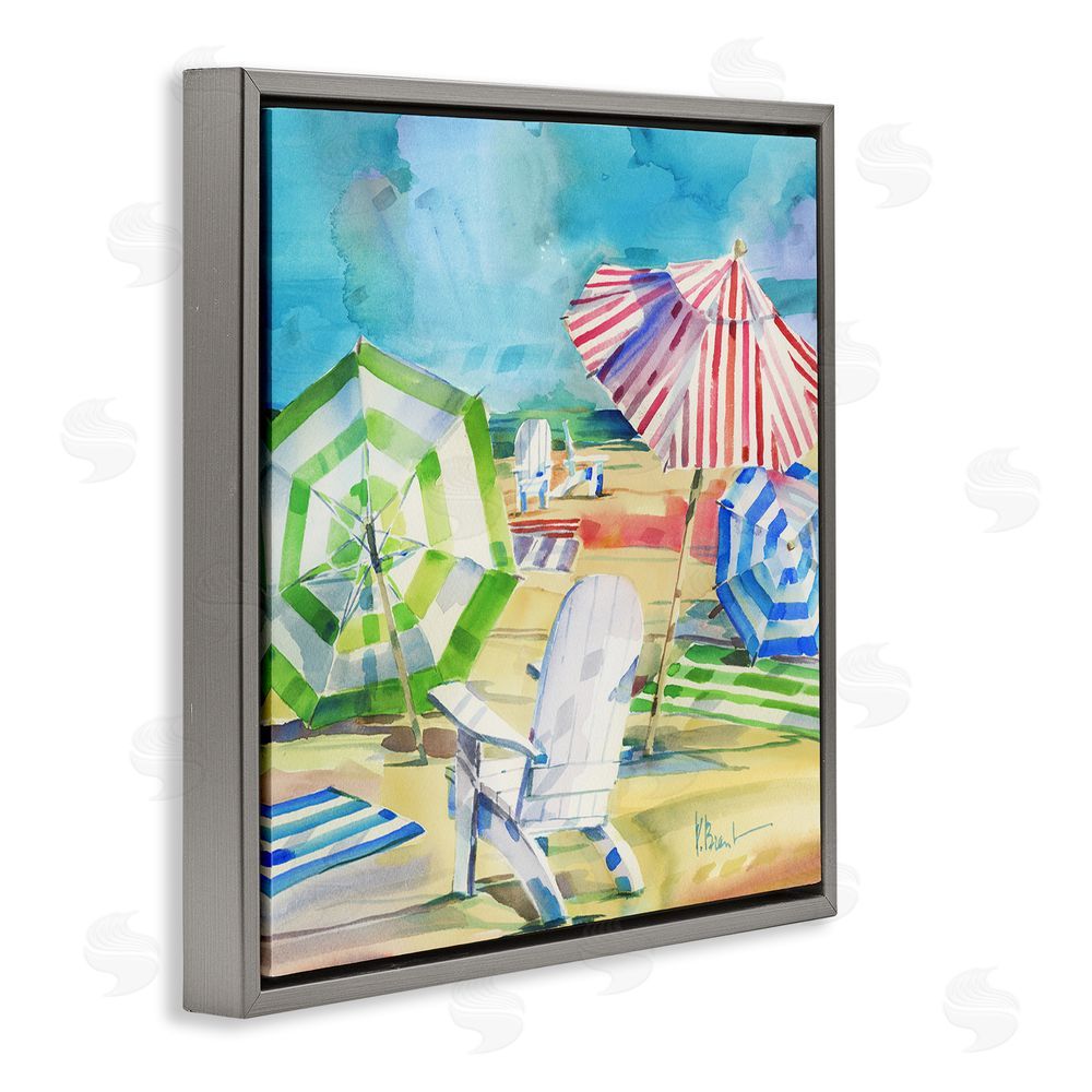 Paul Brent Ventura Beach Umbrellas Gray Floating Framed Canvas Wall Art Print
