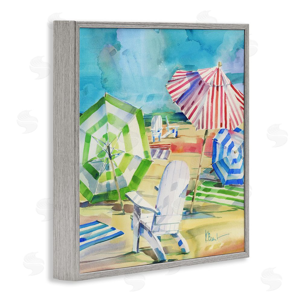 Paul Brent Ventura Beach Umbrellas Gray Framed Giclee Wall Art Print