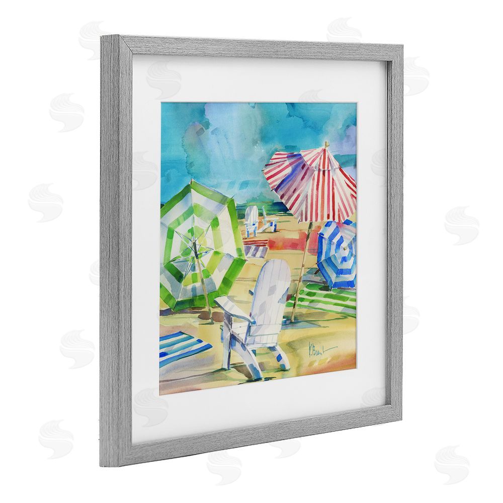 Paul Brent Ventura Beach Umbrellas Gray Framed Print Under Glass with White Mat Wall Art