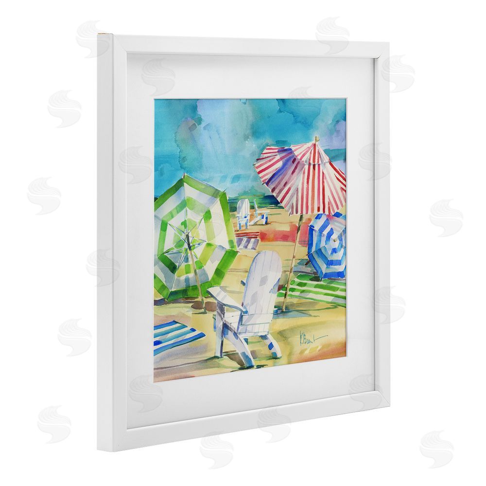 Paul Brent Ventura Beach Umbrellas White Framed Print Under Glass with White Mat Wall Art