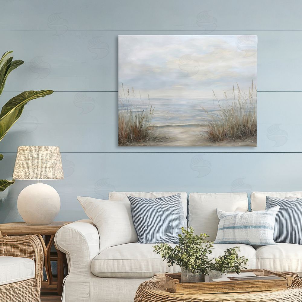 Petal Prints Design Silent Beach with Seaside Dunes Stretched Canvas on Wall