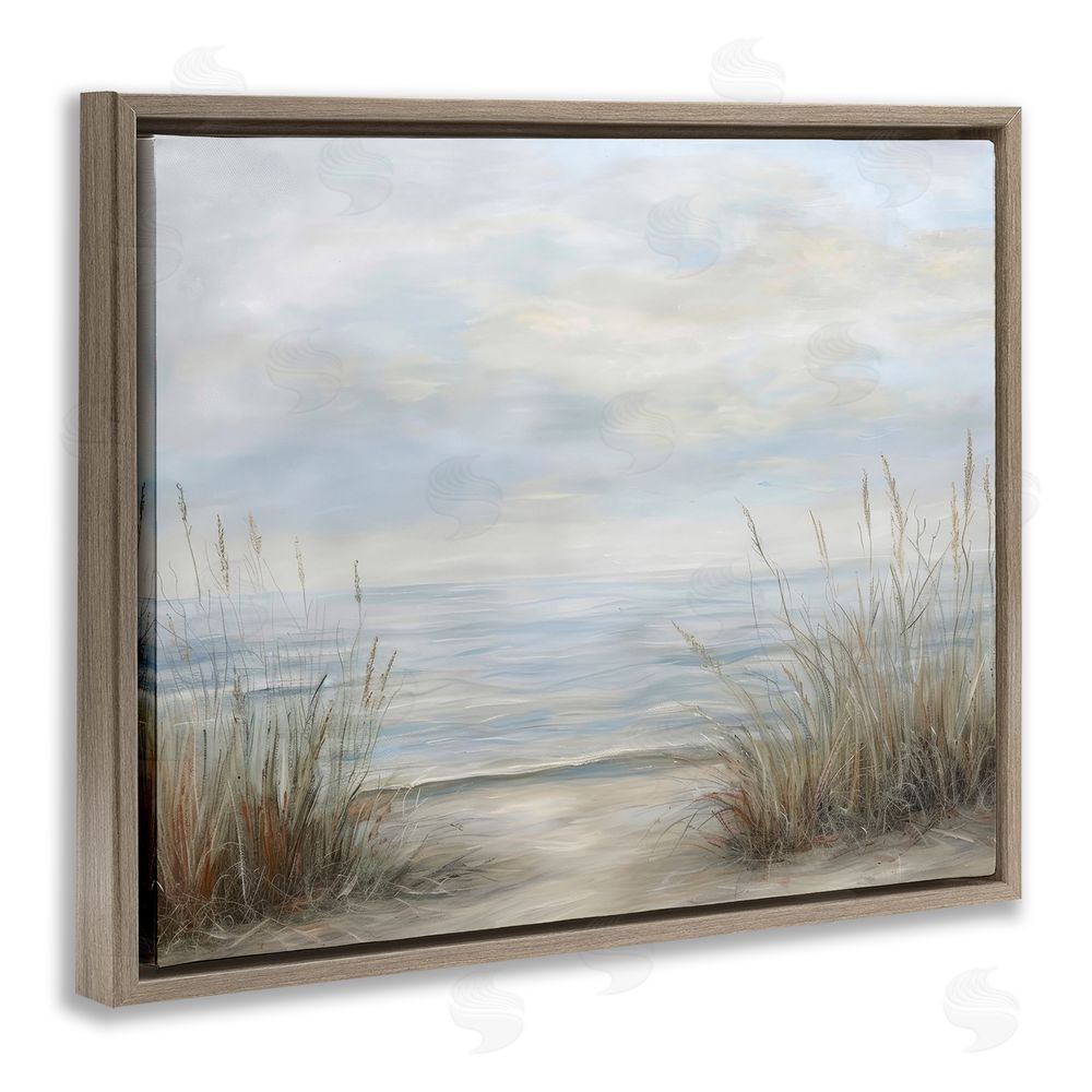 Petal Prints Design Silent Beach with Seaside Dunes Brown Floating Framed Canvas Wall Art Print