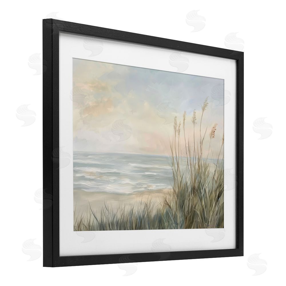 Petal Prints Design Scenic Beach Dunes at Dawn Black Framed Print Under Glass with White Mat Wall Art