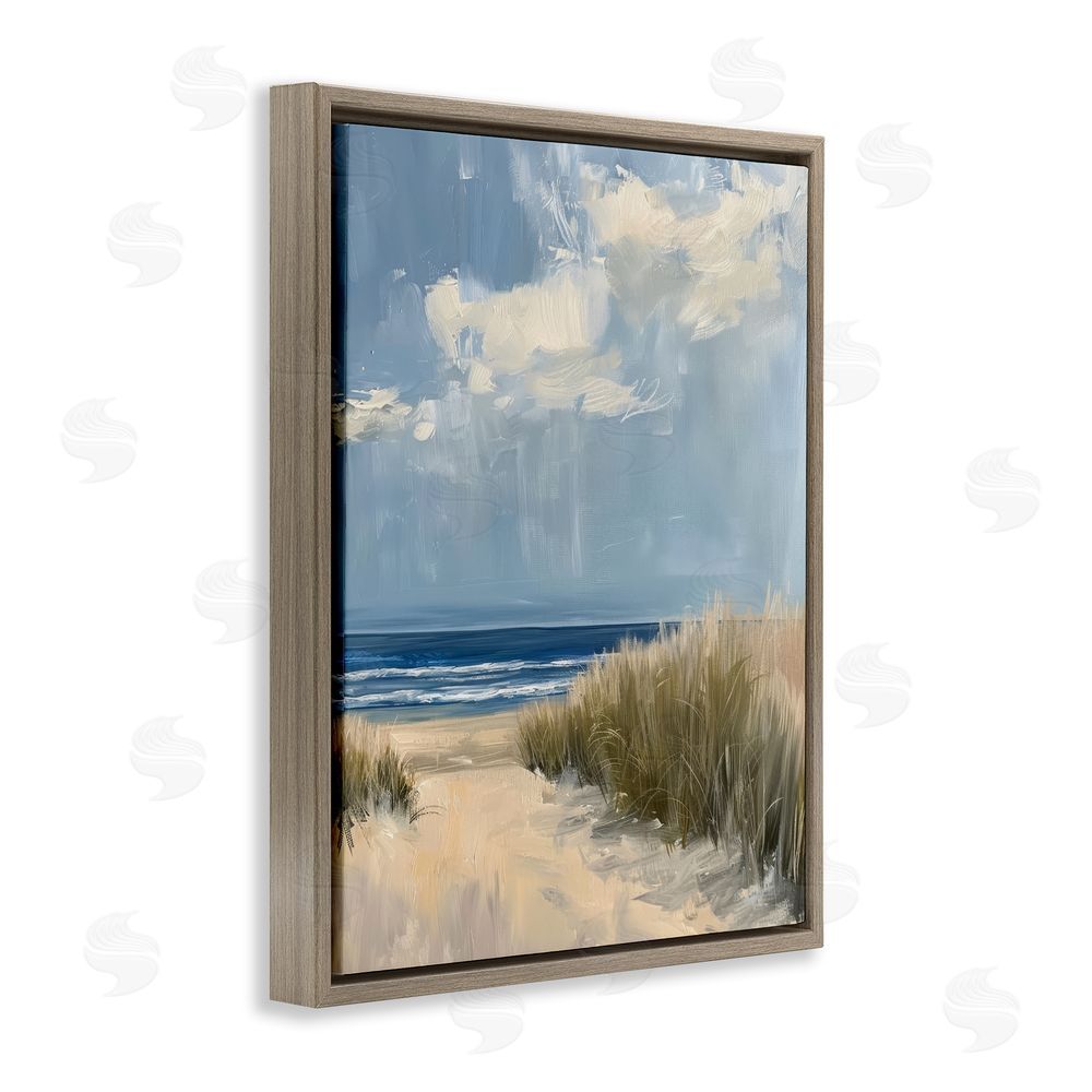 Petal Prints Design In The Dunes By The Sea Brown Floating Framed Canvas Wall Art
