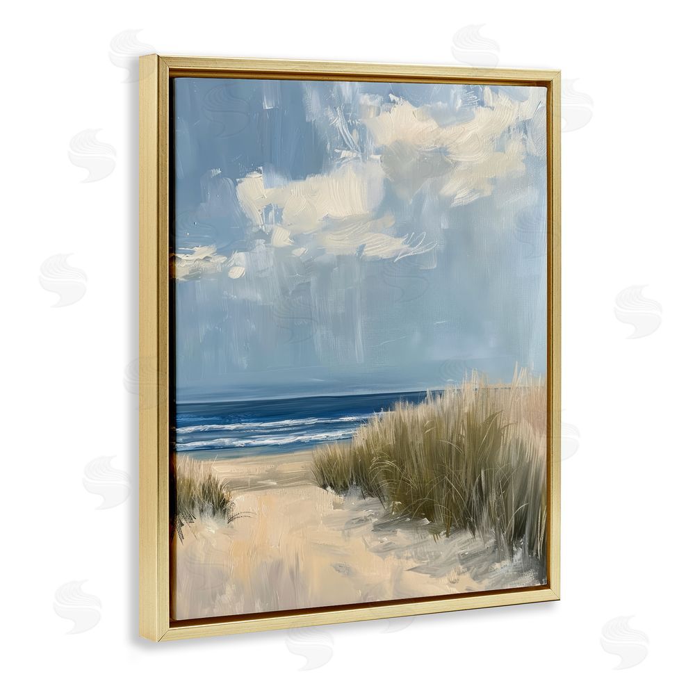 Petal Prints Design In The Dunes By The Sea Gold Floating Framed Canvas Wall Art