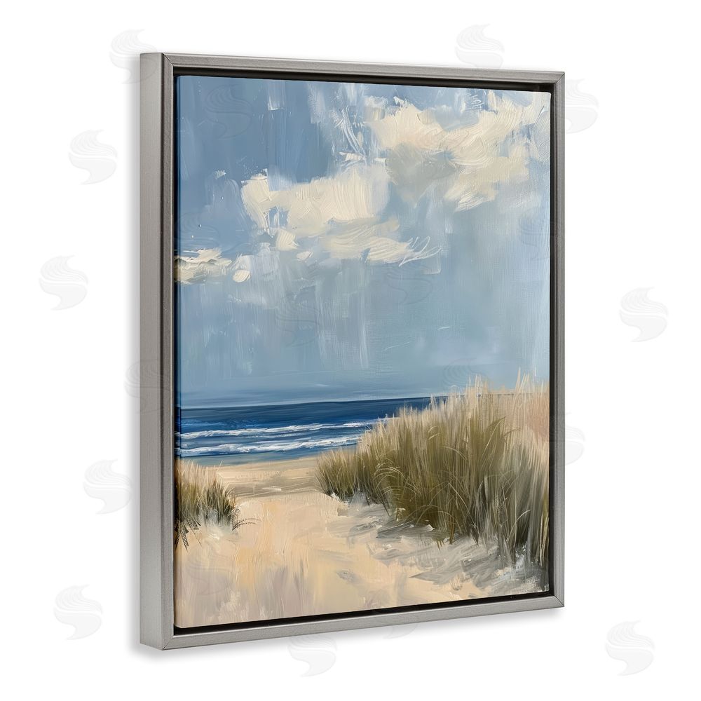 Petal Prints Design In The Dunes By The Sea Gray Floating Framed Canvas Wall Art