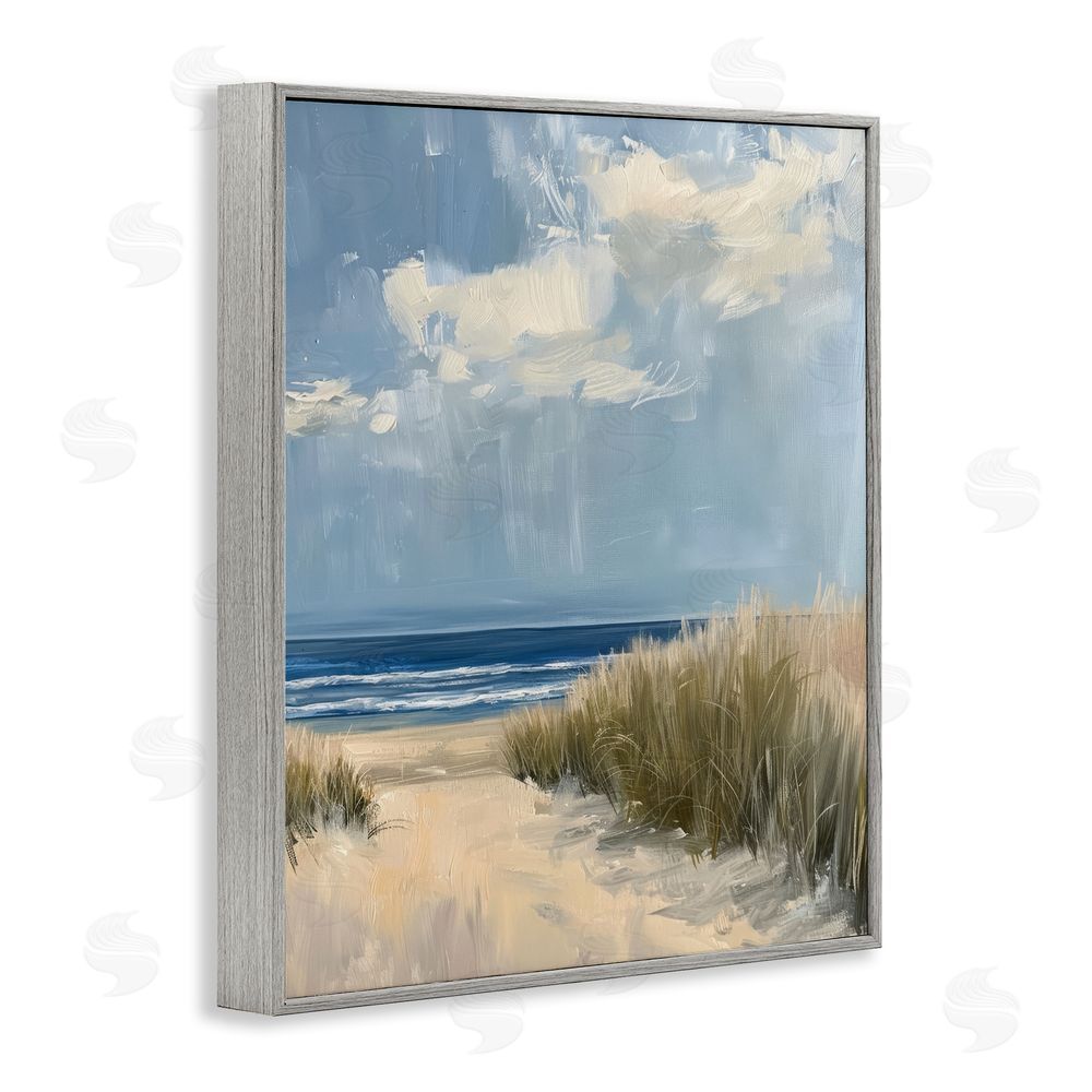 Petal Prints Design In The Dunes By The Sea Gray Framed Giclee Wall Art