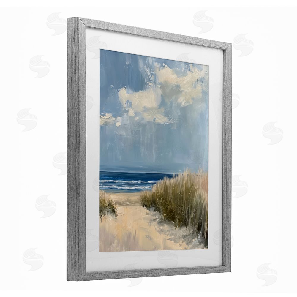 Petal Prints Design In The Dunes By The Sea Gray Framed Print Under Glass Wall Art