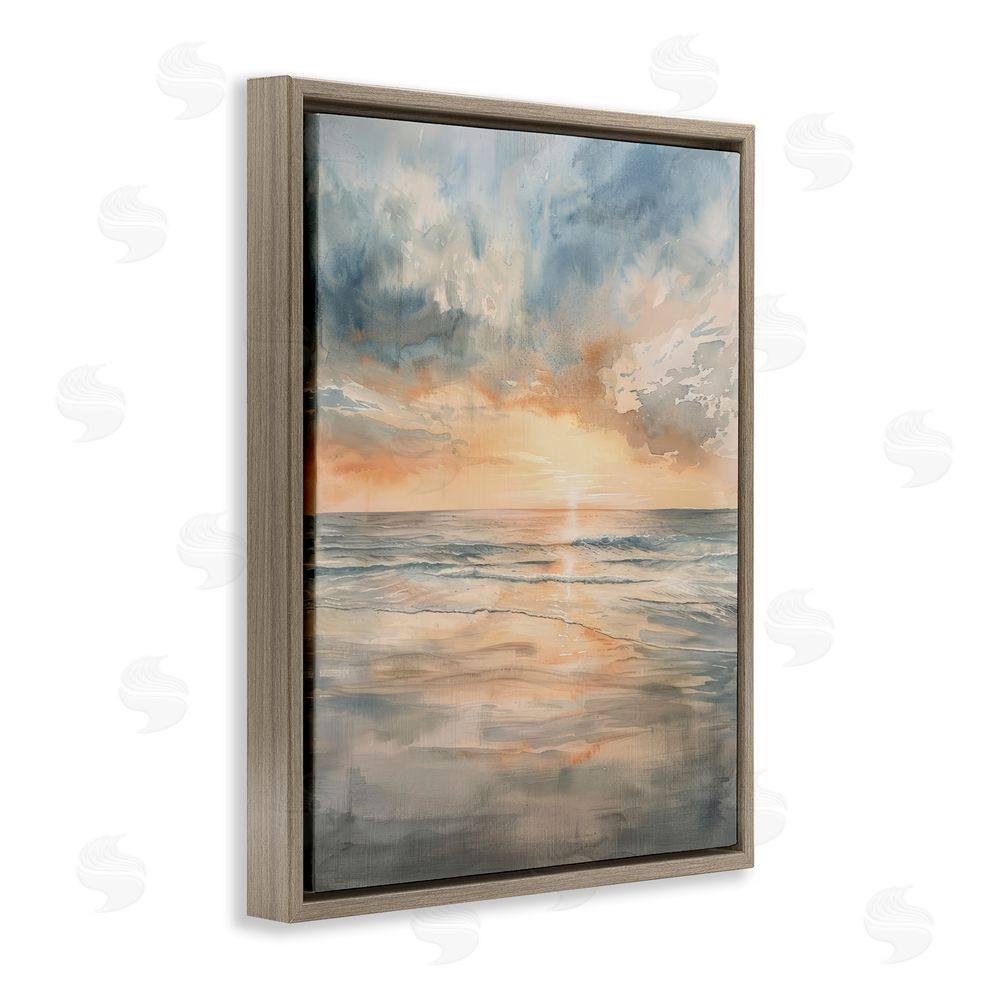 Petal Prints Design Coastal Sunset over Gentle Waves Brown Floating Frame Canvas Wall Art Print