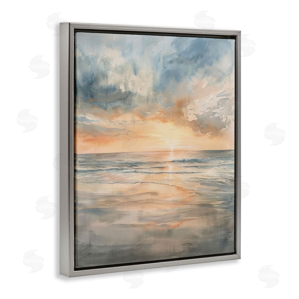 Petal Prints Design Coastal Sunset over Gentle Waves Gray Floating Frame Canvas Wall Art Print
