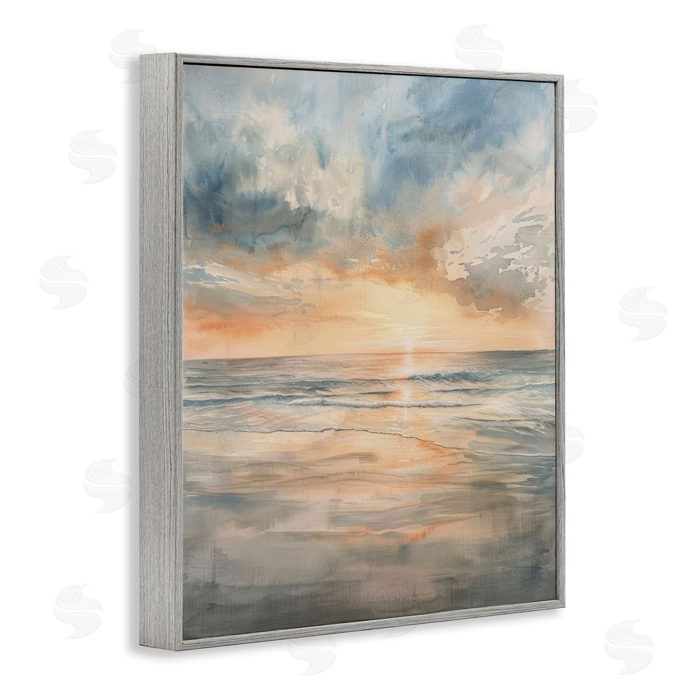 Petal Prints Design Coastal Sunset over Gentle Waves Gray Framed Giclee Wall Art Print
