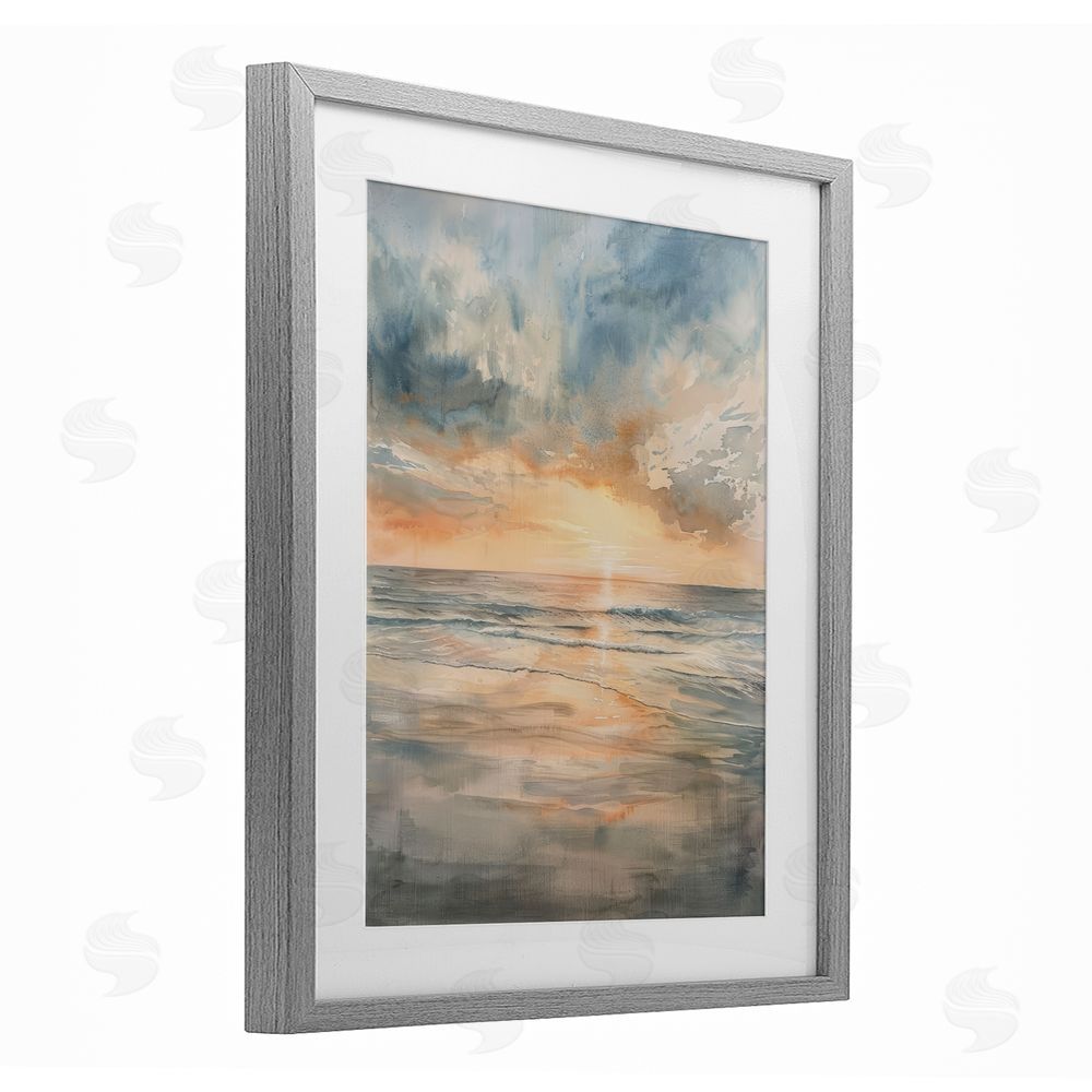 Petal Prints Design Coastal Sunset over Gentle Waves Gray Framed Print Under Glass Wall Art