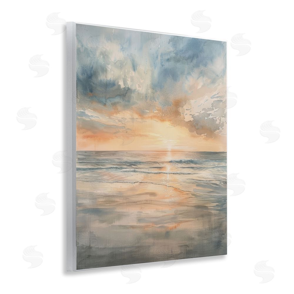 Petal Prints Design Coastal Sunset over Gentle Waves Wall Plaque with Fixed Lithograph Print