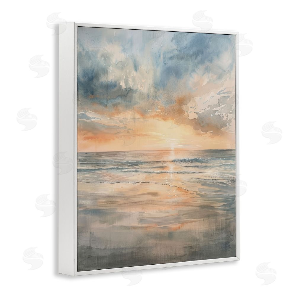 Petal Prints Design Coastal Sunset over Gentle Waves White Framed Giclee Wall Art Print