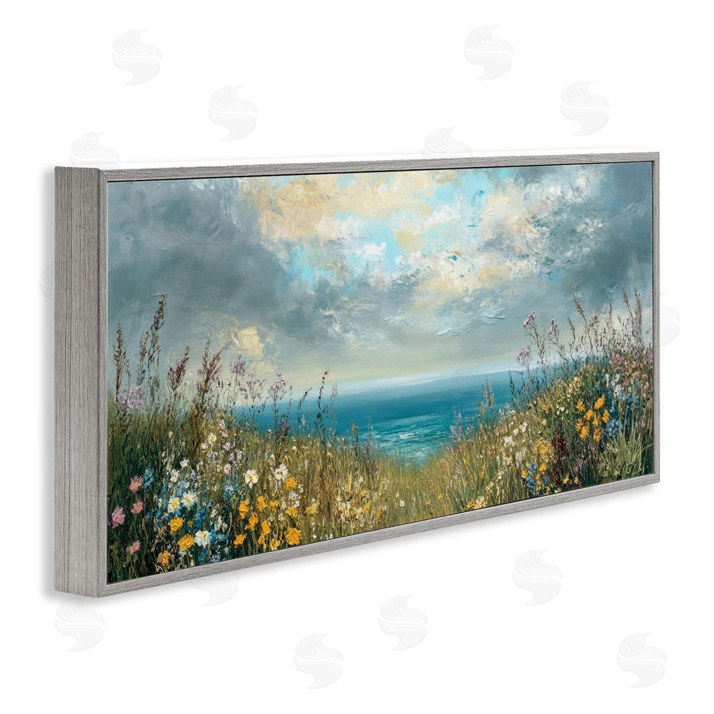 Petal Prints Design Scenic Coastal Flowers In Bloom Gray Framed Giclee Wall Art Print