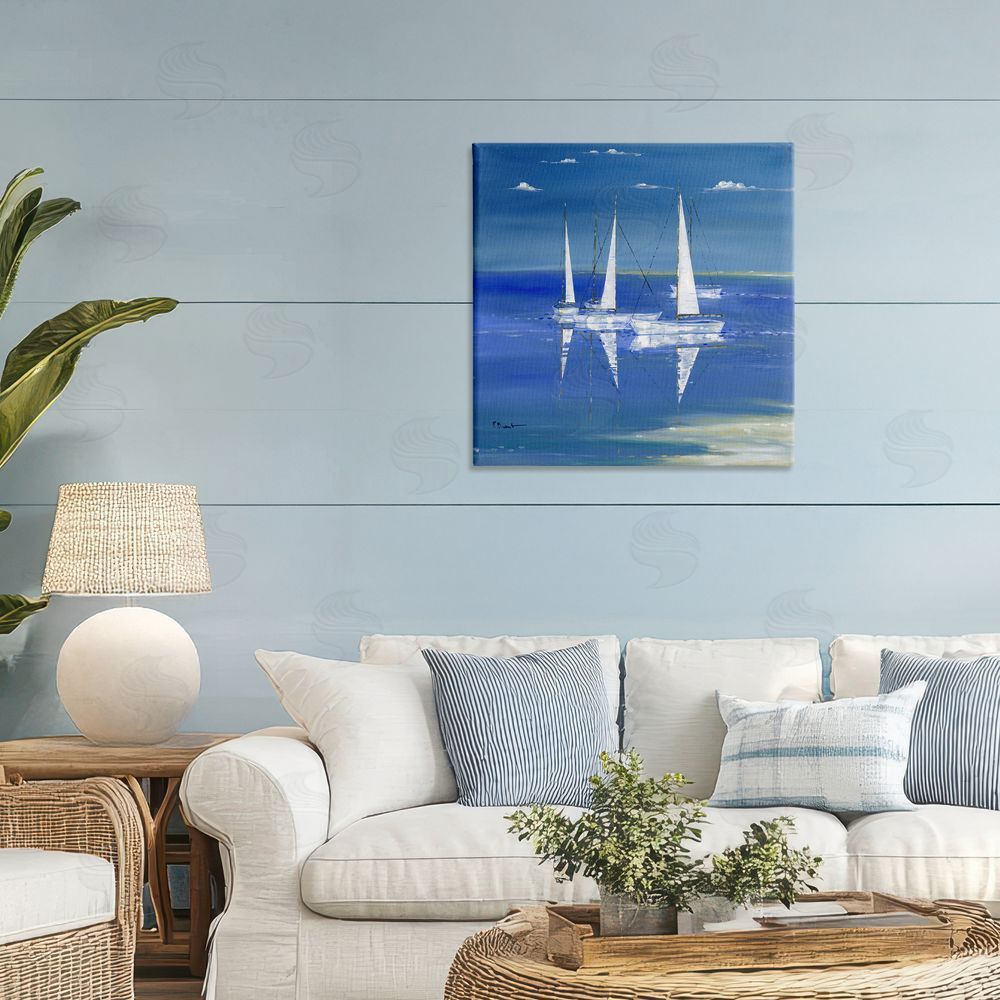 Paul Brent Serenity Sailboats Reflected on Water Stretched Canvas on Wall