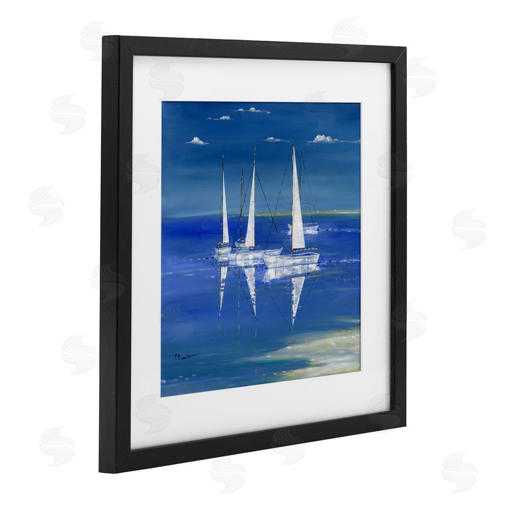 Paul Brent Serenity Sailboats Reflected on Water Black Framed Print Under Glass with White Mat Wall Art