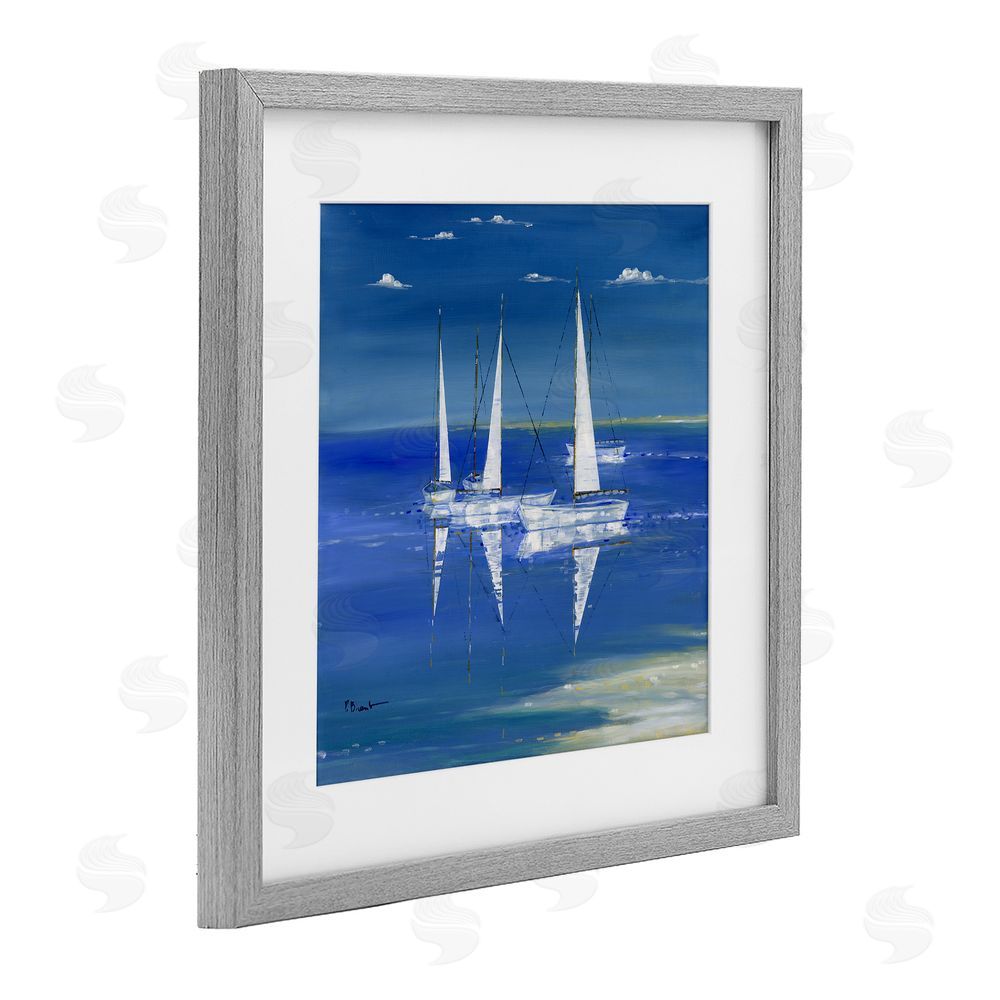 Paul Brent Serenity Sailboats Reflected on Water Gray Framed Print Under Glass with White Mat Wall Art