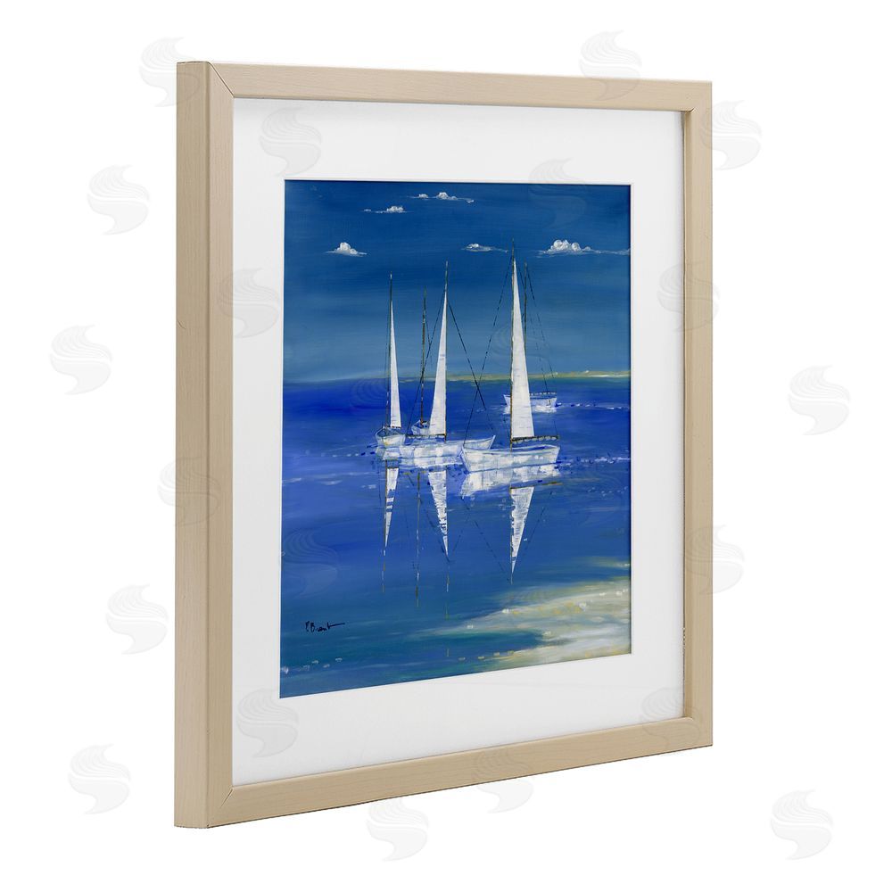 Paul Brent Serenity Sailboats Reflected on Water Brown Framed Print Under Glass with White Mat Wall Art