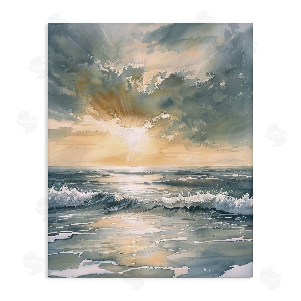 Petal Prints Design Sunlit Waves Golden Reflection Stretched Canvas Wall Art Print