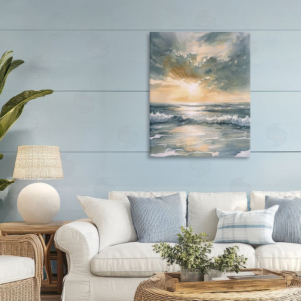 Petal Prints Design Sunlit Waves Golden Reflection Stretched Canvas on Wall