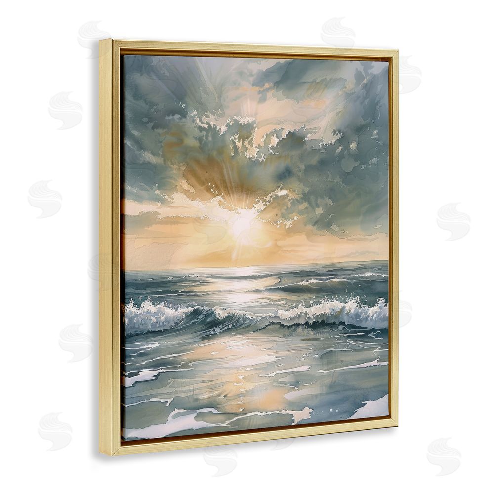 Petal Prints Design Sunlit Waves Golden Reflection Gold Floating Framed Canvas Wall Art Print