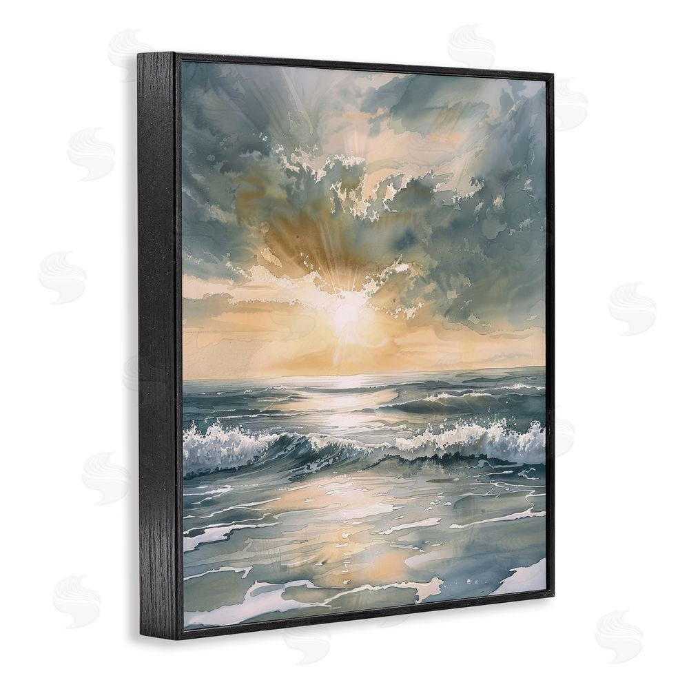 Petal Prints Design Sunlit Waves Golden Reflection Black Framed Giclee Wall Art Print