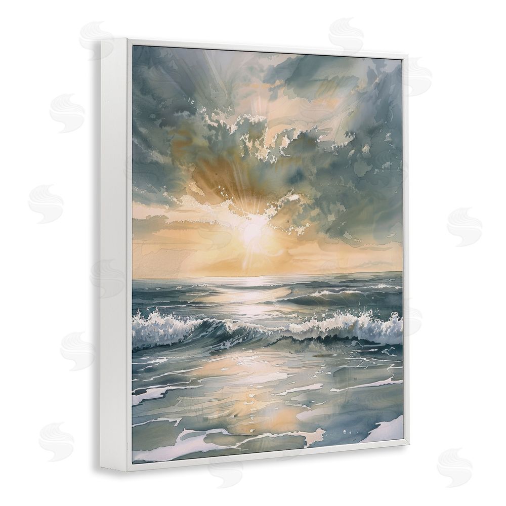 Petal Prints Design Sunlit Waves Golden Reflection White Framed Giclee Wall Art Print