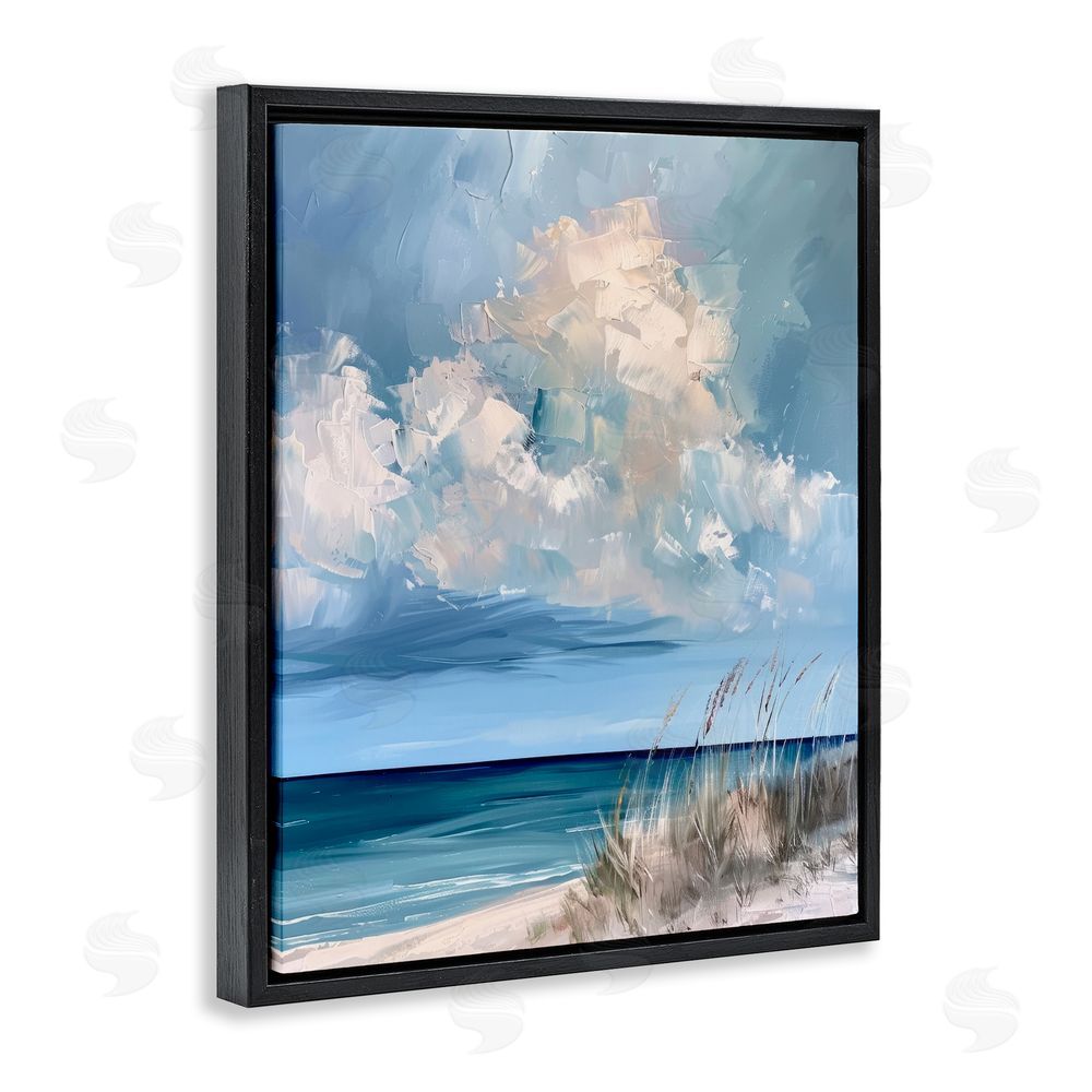 Petal Prints Design A Storm Is Coming on Beach Black Floating Frame Stretched Canvas Wall Art Print