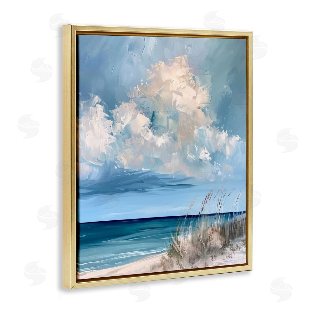 Petal Prints Design A Storm Is Coming on Beach Gold Floating Frame Stretched Canvas Wall Art Print
