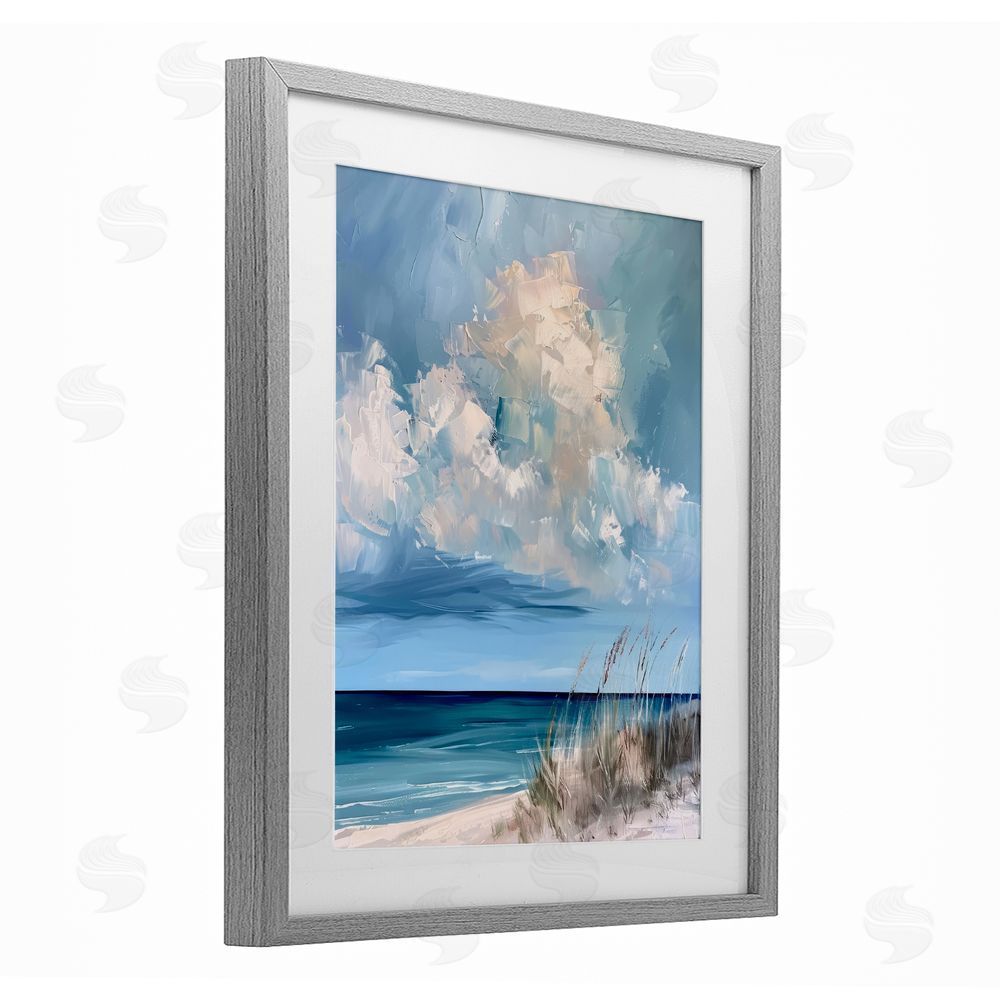 Petal Prints Design A Storm Is Coming on Beach Gray Framed Print Under Glass with Matting Wall Art