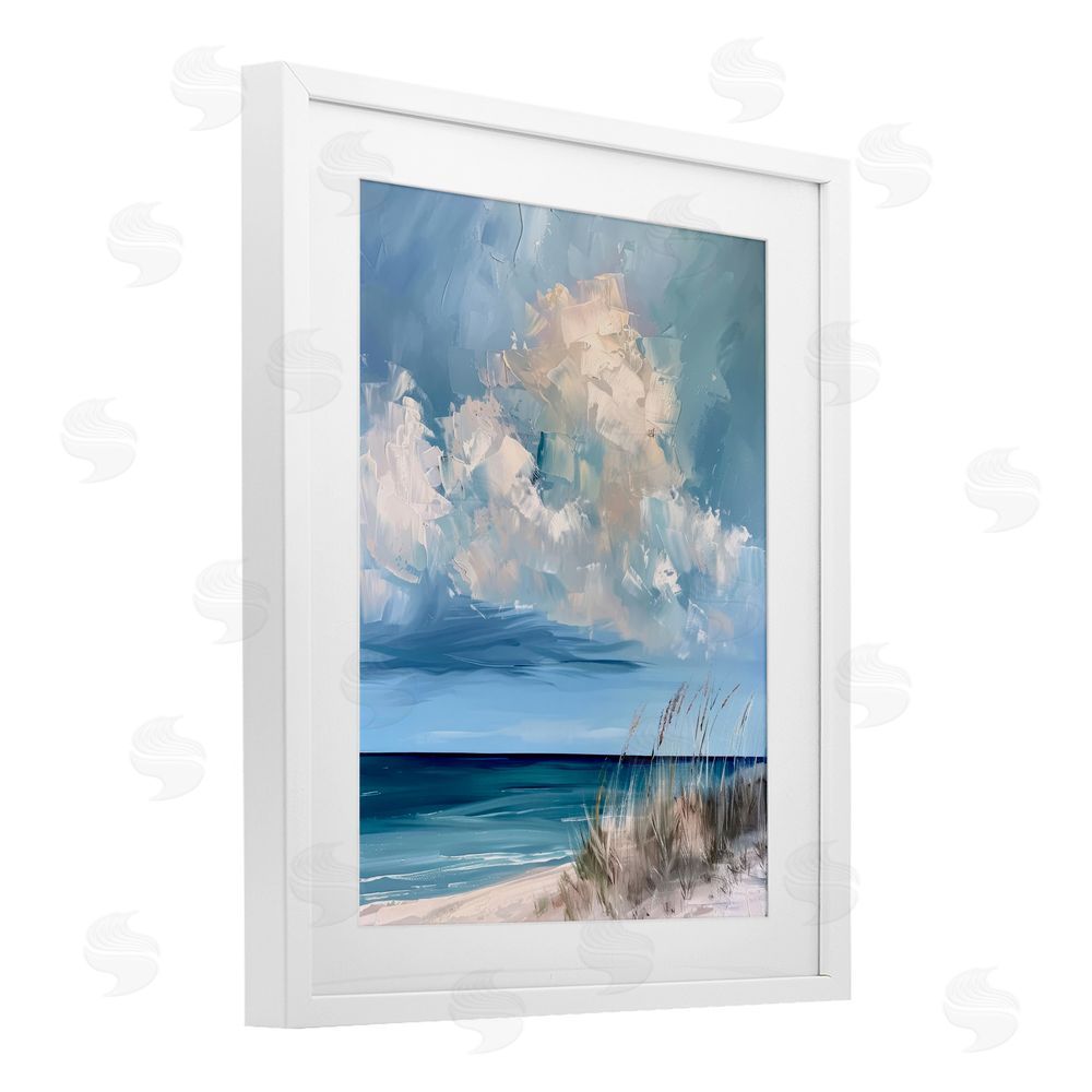 Petal Prints Design A Storm Is Coming on Beach White Framed Print Under Glass with Matting Wall Art