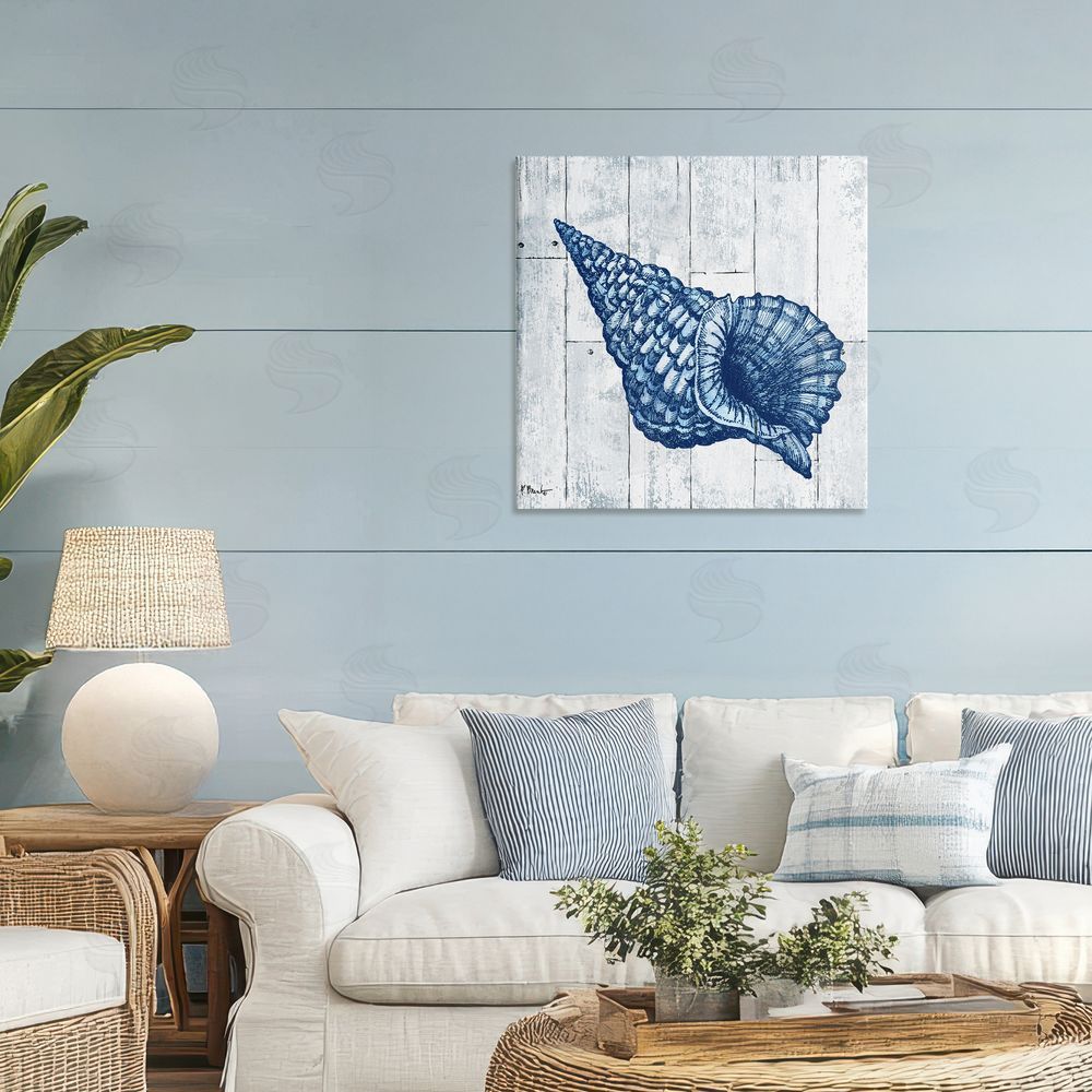 Paul Brent Coastal Timberland Conch Stretched Canvas Wall Art in Room