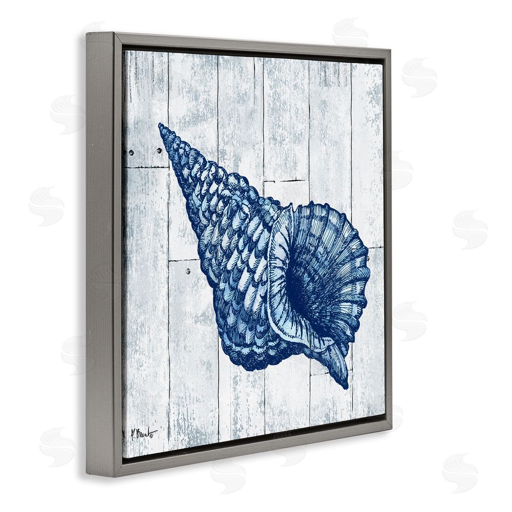 Paul Brent Coastal Timberland Conch Gray Floating Frame Canvas Wall Art Print