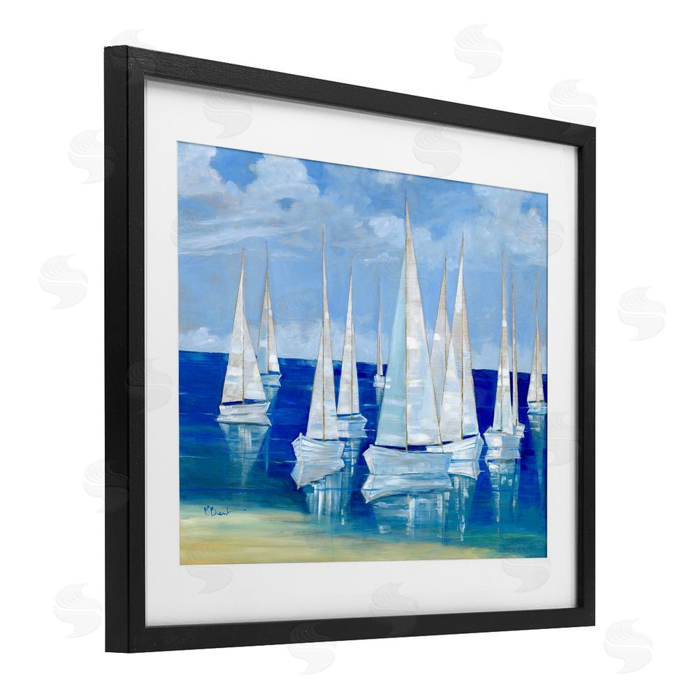Paul Brent Blanco Beach Sailboats Black Framed Print Under Glass with Matting Wall Art