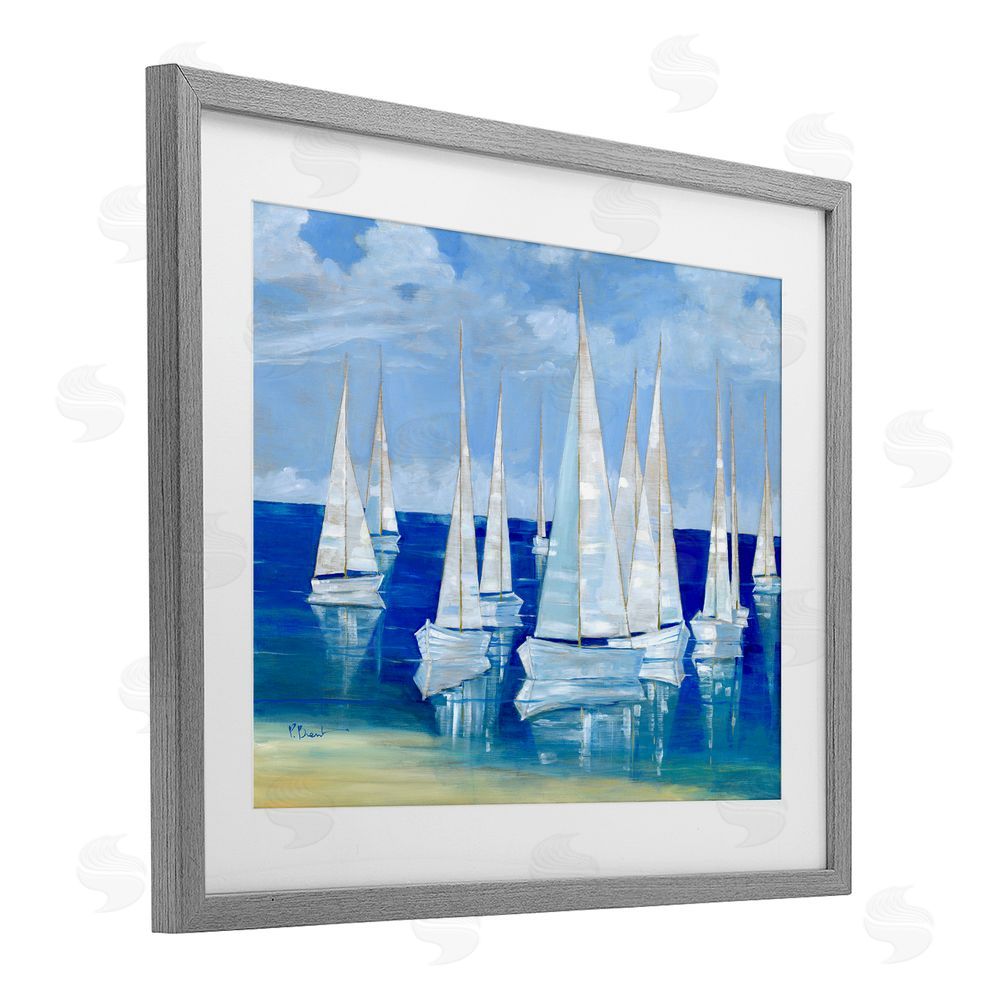 Paul Brent Blanco Beach Sailboats Gray Framed Print Under Glass with Matting Wall Art