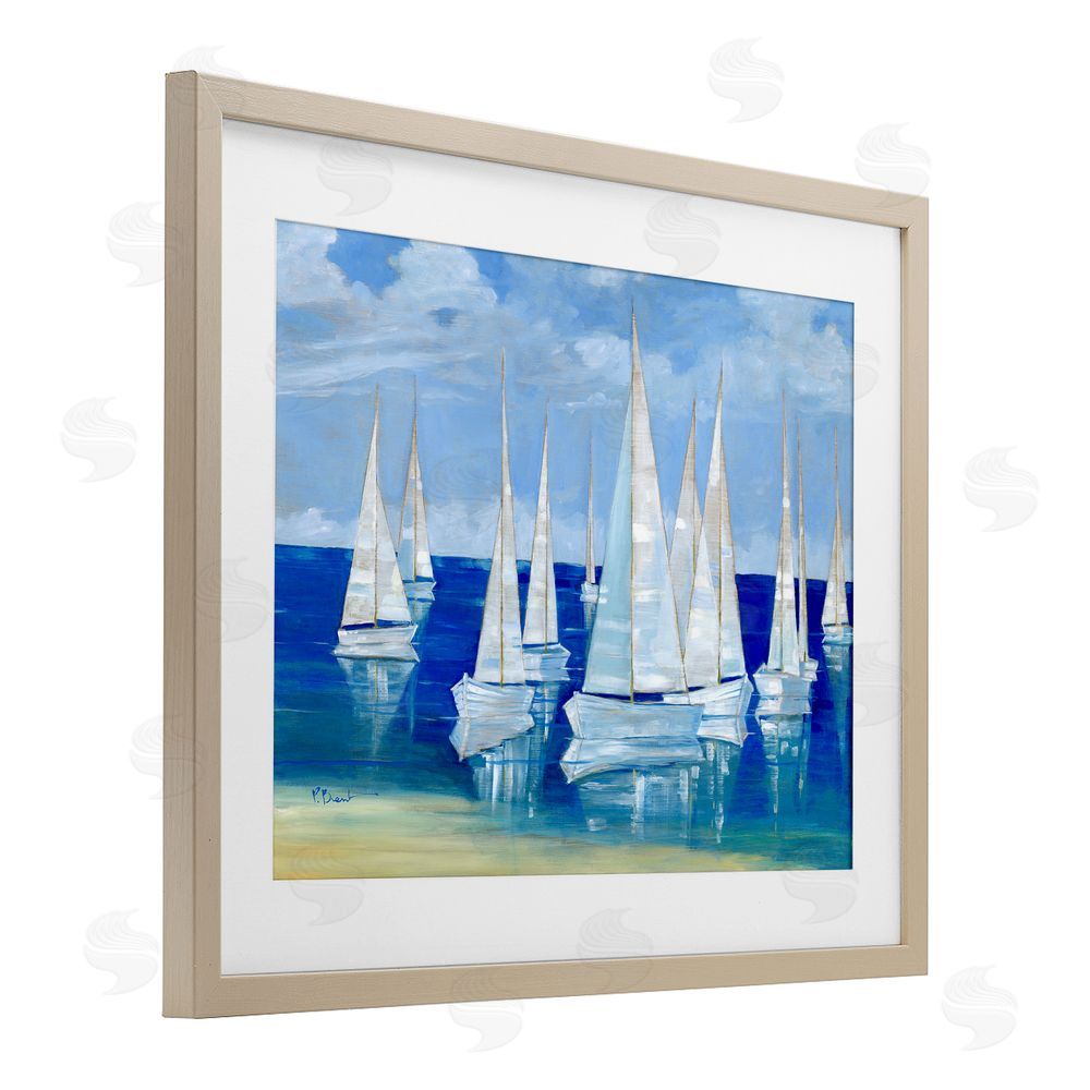 Paul Brent Blanco Beach Sailboats Brown Framed Print Under Glass with Matting Wall Art