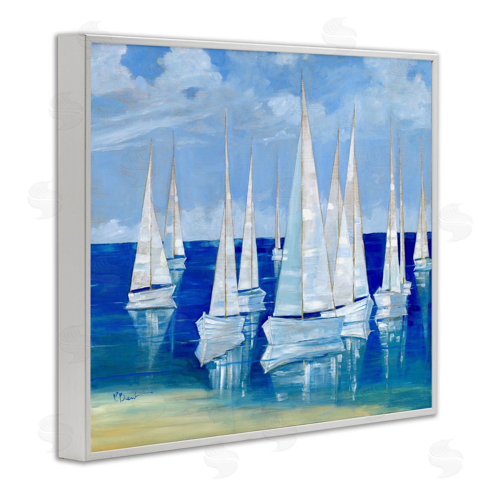 Paul Brent Blanco Beach Sailboats White Framed Giclee Wall Art Print