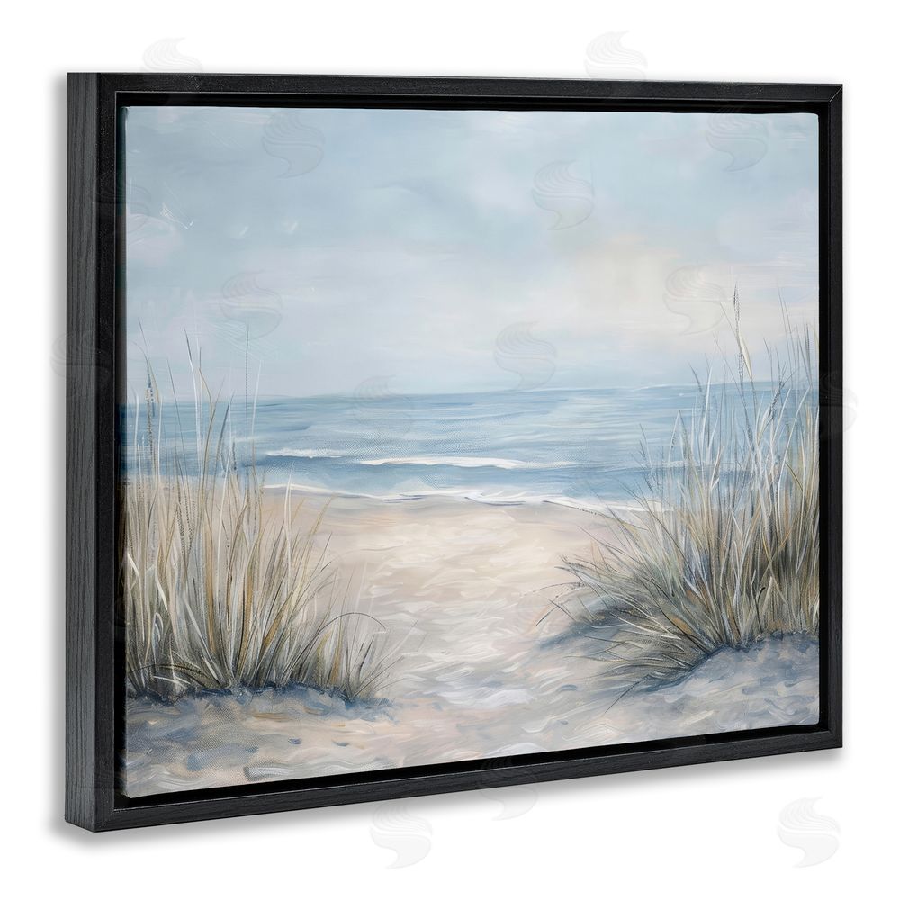 Petal Prints Design To The Beach Tranquil Landscape Black Floating Framed Canvas Wall Art Print